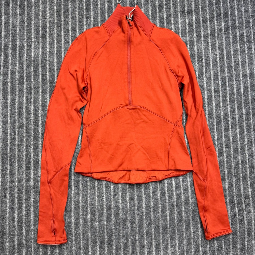 Lululemon Womens Half Zip Pullover Size 2 Orange Thumbhole Mock Neck Activewear